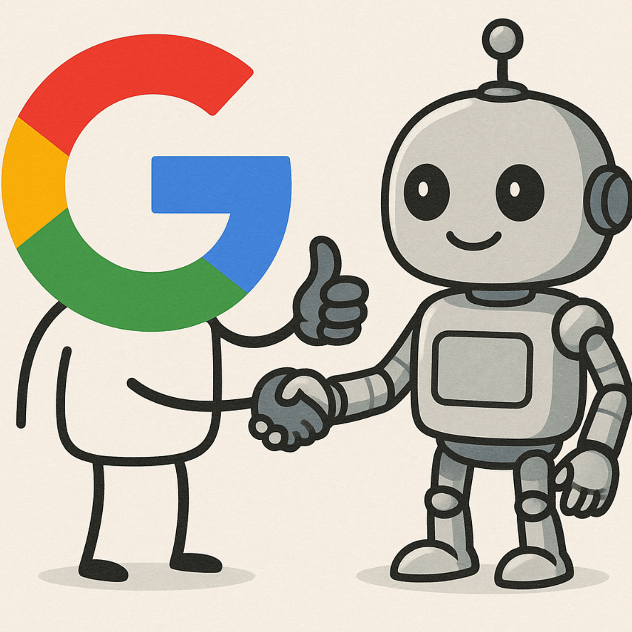 Google pegando na mão de um robô.