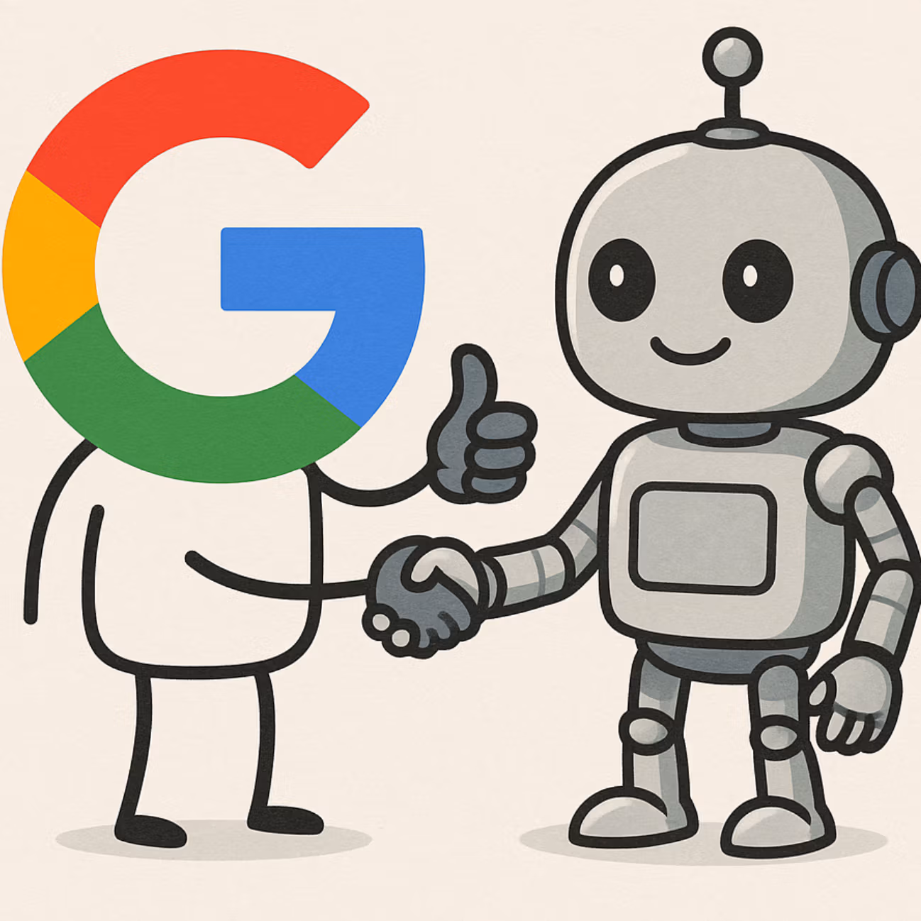 Google pegando na mão de um robô.